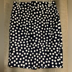 J.Crew Navy blue white polka dot the pencil Skirt skirt SZ 0